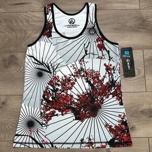 INKnBURN‎ Plum Blossom Singlet Running Training Tank Red White Size Medium